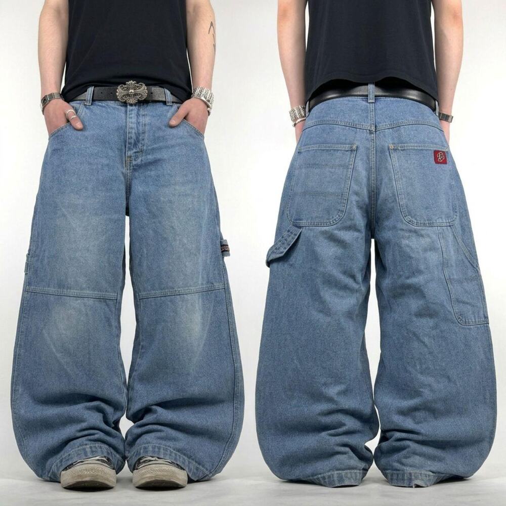 Vintage y2k embroidered grunge faded baggy wide leg stonewash jeans